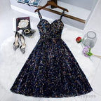 Navy Blue Sequin Hoco Dress Short Homecoming Dresses