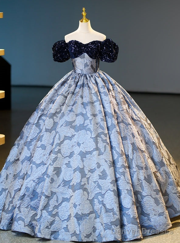 Navy Blue Sequins Off the Shoulder Quinceanera Dress