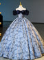 Navy Blue Sequins Off the Shoulder Quinceanera Dress