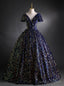 Navy Blue Sequins Short Sleeve Quinceanera Dress