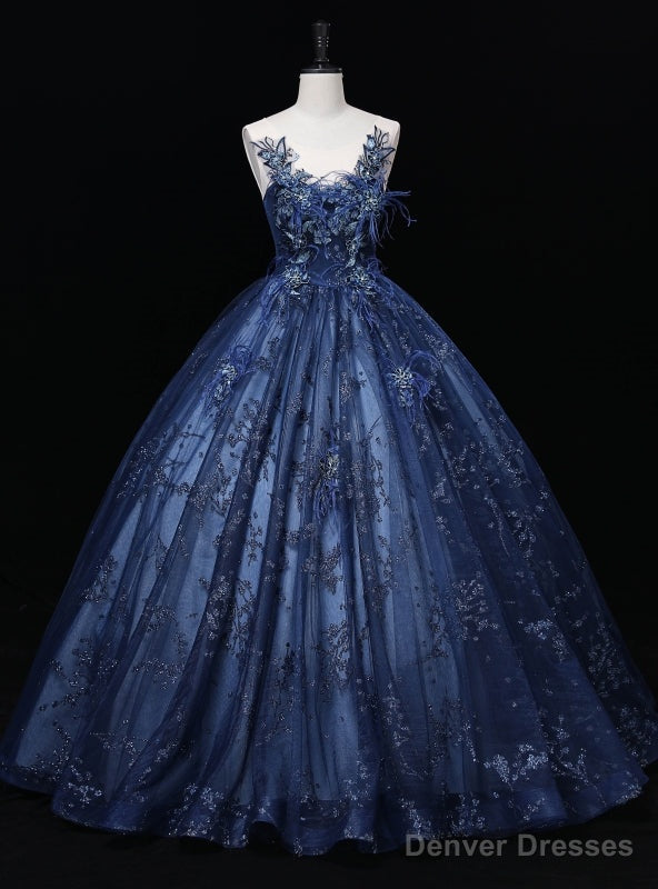 Navy Blue Sequins Tulle Appliques Quinceanera Dress Main image