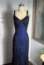 Navy Blue Shiny Elegant Exquisite Beaded Applique Straps Long Tulle Sequins Ball Gown Evening Dress Party Dress