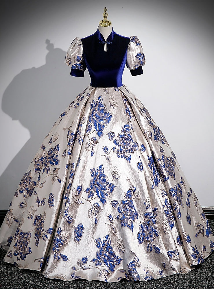 Navy Blue Short Sleeve High Neck Quinceanera Dress Main image