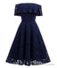 Navy Blue Short Soft Lace Prom Dress Off Shoulder Women Party Gowns