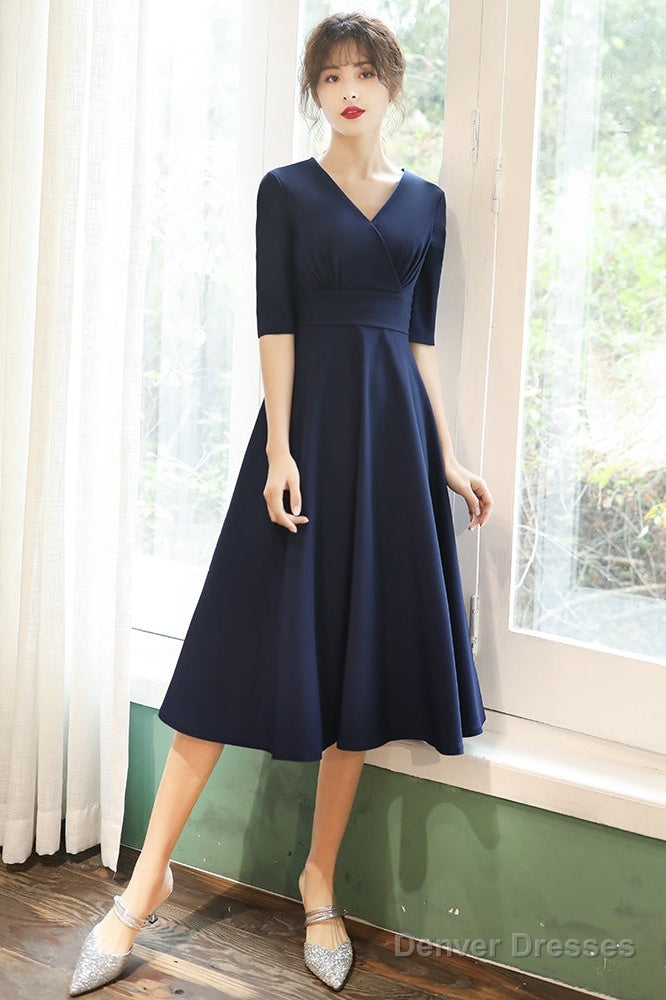 Navy Blue Simple V-Neckline Wedding Party Dresses, Blue Bridesmaid Dresses Secondary image