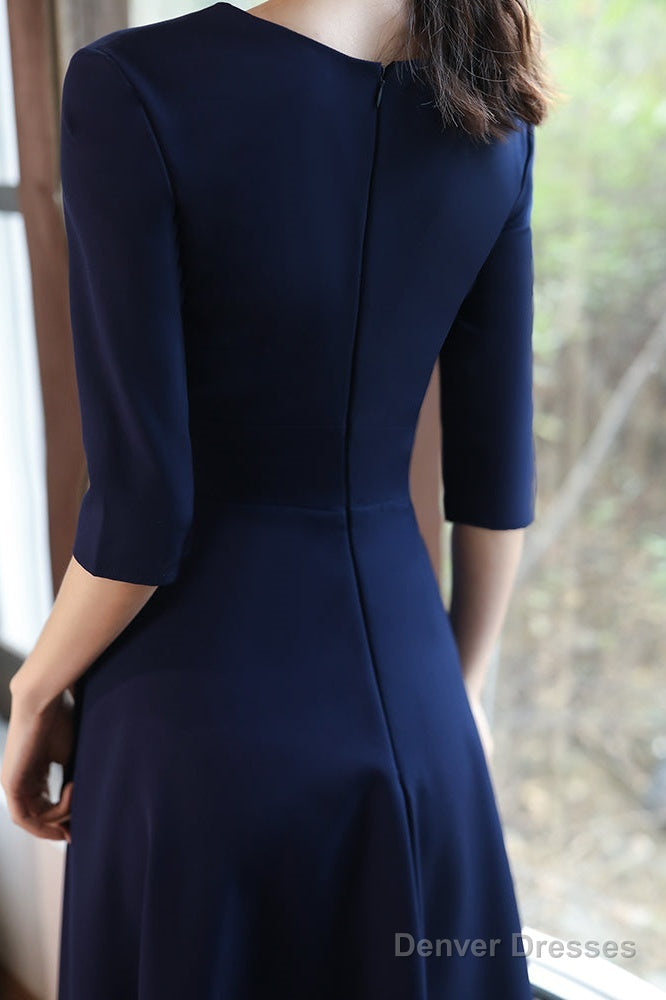 Navy Blue Simple V-Neckline Wedding Party Dresses, Blue Bridesmaid Dresses