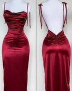 Navy Blue Spaghetti Strap Bodycon Satin  Elegant Prom Dress Backless Party Dress