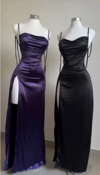 Navy Blue Spaghetti Strap Bodycon Satin  Elegant Prom Dress Backless Party Dress
