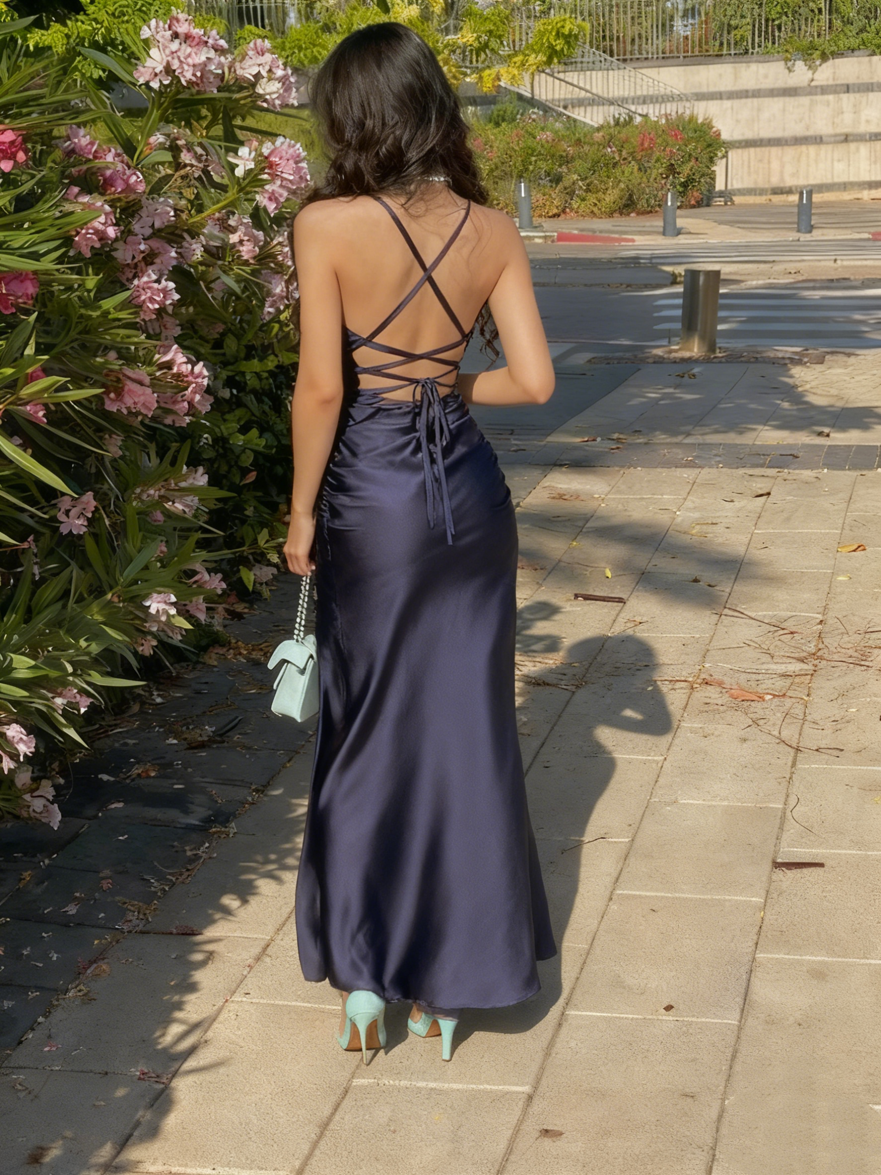 Navy Blue  Long Prom Dress Sheath Slit Evening Dress Secondary image