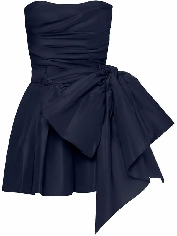 Vintage Navy Blue Strapless Bowkont Short Party Dress Homecoming Dress