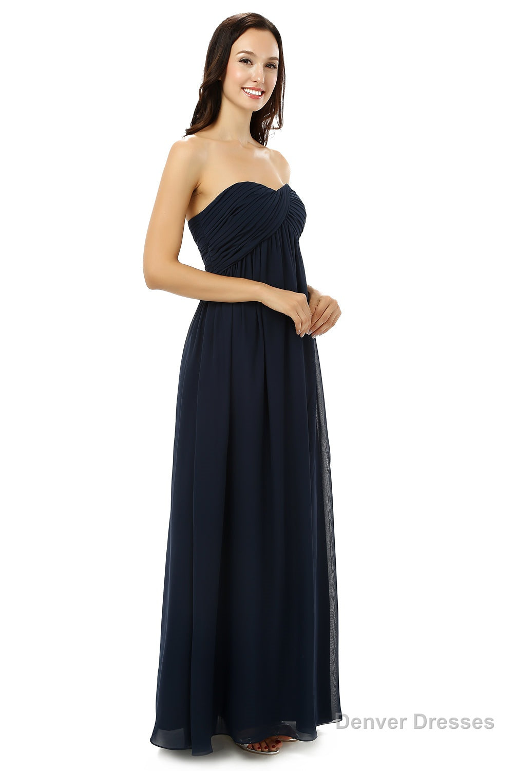 Navy Blue Sweetheart Chiffon With Pleats Bridesmaid Dresses Secondary image