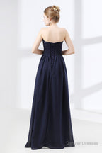 Navy Blue Sweetheart High Waist Chiffon Pleats Bridesmaid Dresses