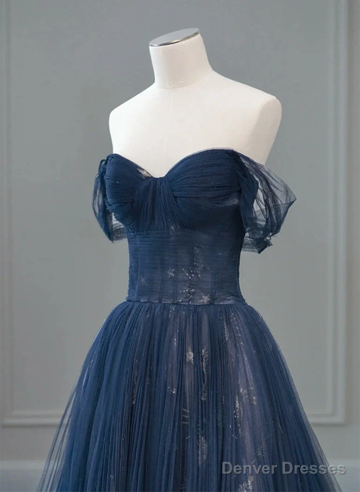 Navy Blue Sweetheart Off Shoulder Tulle Prom Dress, A-line Tulle Formal Dress Secondary image