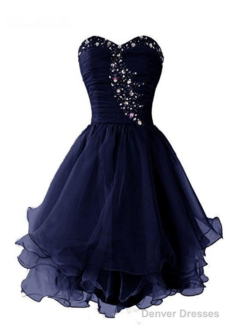 Navy Blue Sweetheart Short Homecoming Dress, Sparkly Crystal Organza Short Formal Dress Secondary image