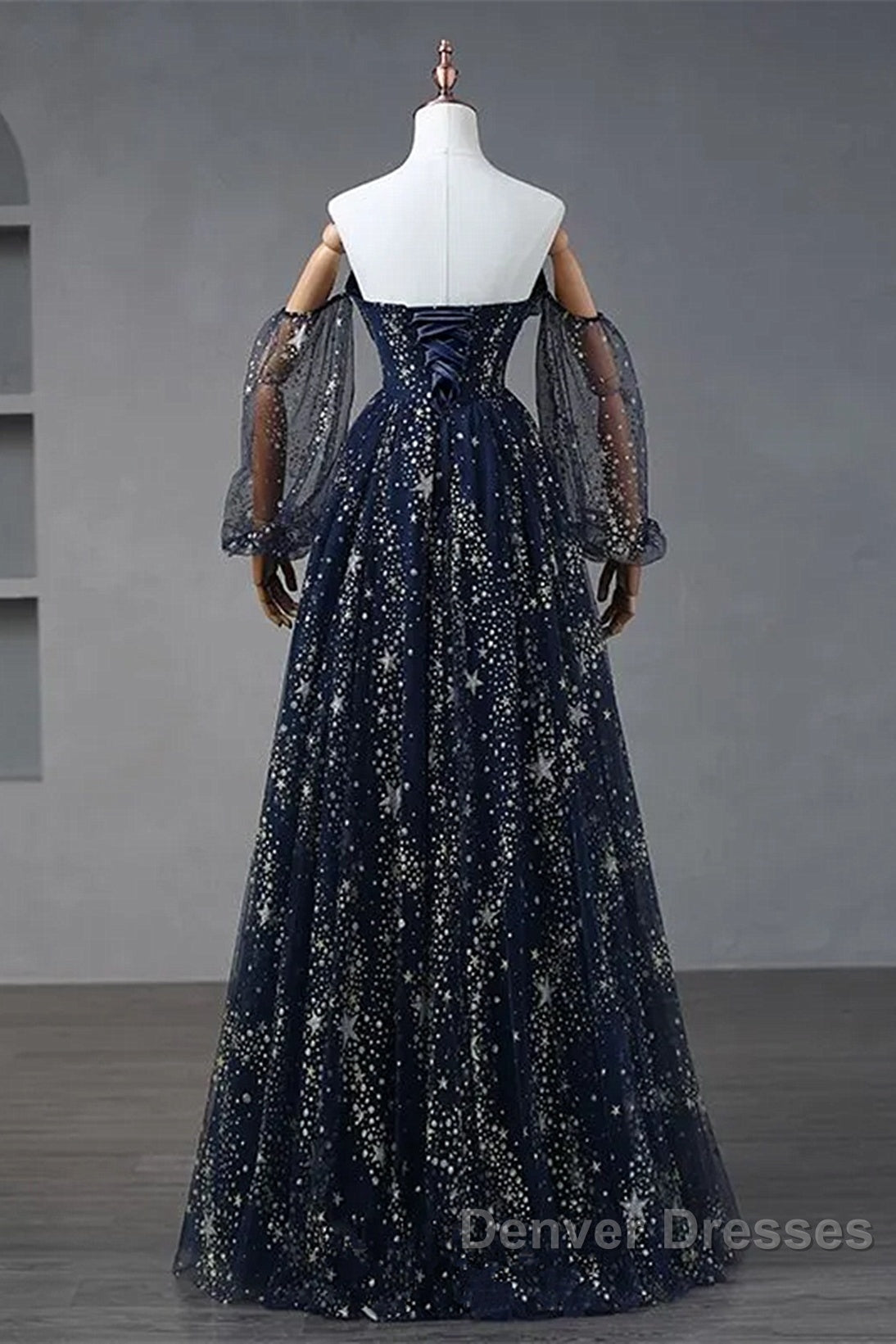 Navy Blue Tulle A-Line Long Party Dress Evening Dress, Navy Blue Long Prom Dress