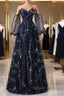 Navy Blue Tulle A-Line Long Party Dress Evening Dress, Navy Blue Long Prom Dress