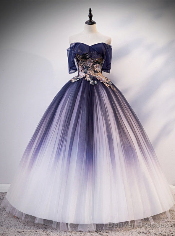 Navy Blue Tulle Off the Shoulder Appliques Quinceanera Dress Main image