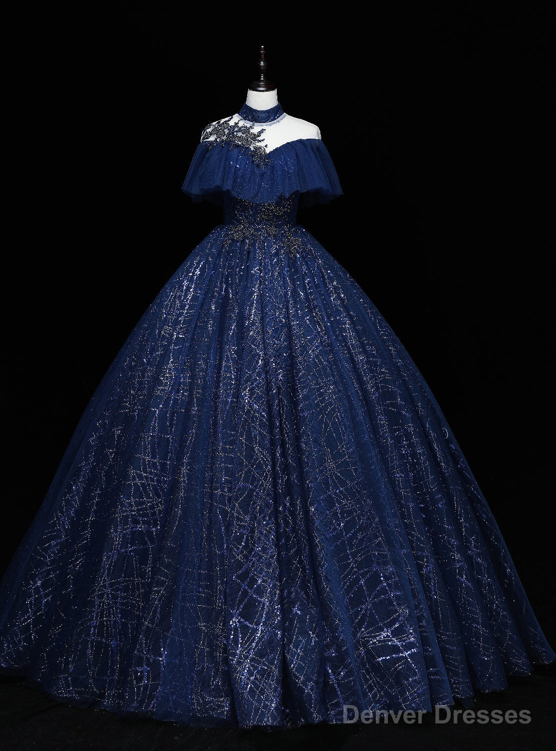 Navy Blue Tulle Sequins Appliques Beading Quinceanera Dress Main image