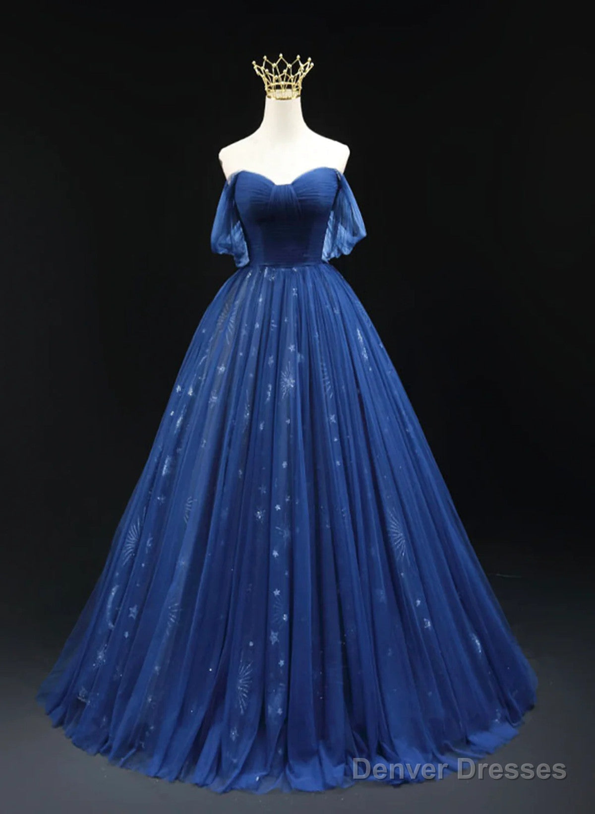 Navy Blue Tulle Sweetheart Long Prom Dress, A-Line Navy Blue Evening Dress Main image