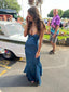 Navy Blue V-Neck Long Prom Dress Long Party Dress