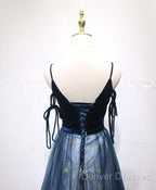 Navy Blue Velvet And Tulle Long Prom Dress Party Dress, Navy Blue Evening Dress