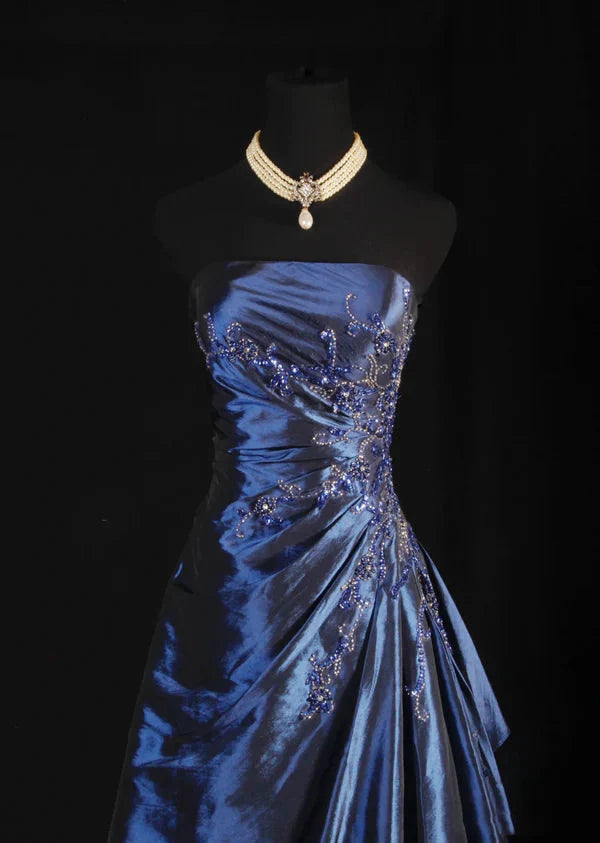 Navy Blue Vintage Elegant Fashion Ball Gown Off Shoulder Long Satin Prom Dress Evening Dress Party Dress Secondary image