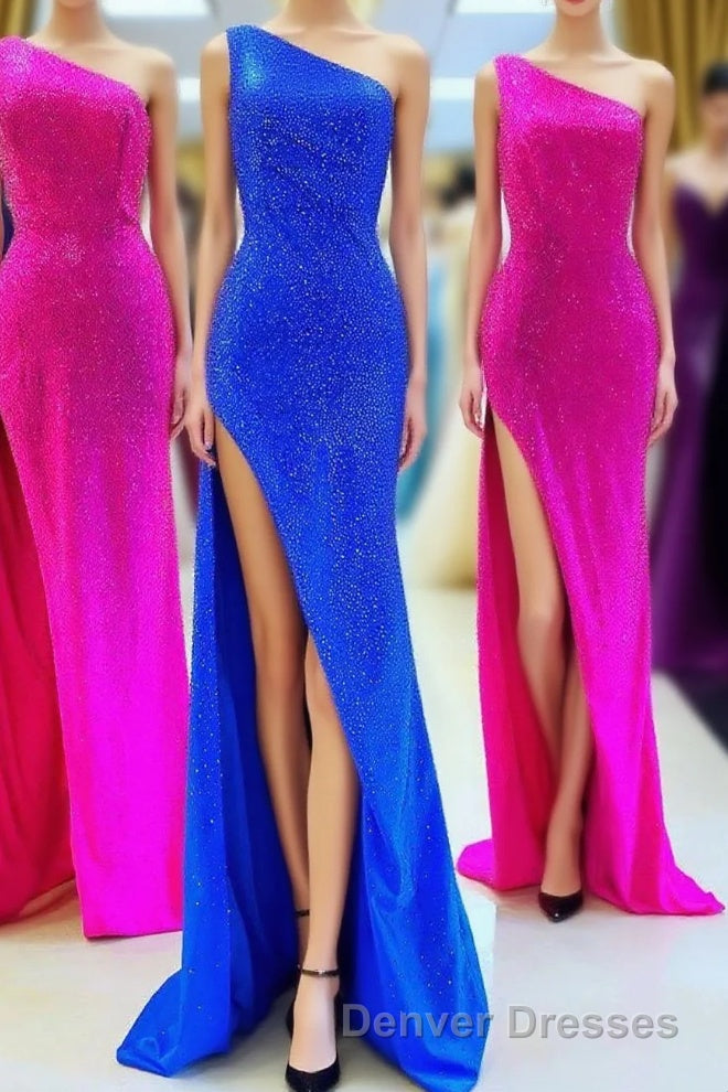 One Shoulder Mermaid Royal Blue Long Formal Dress