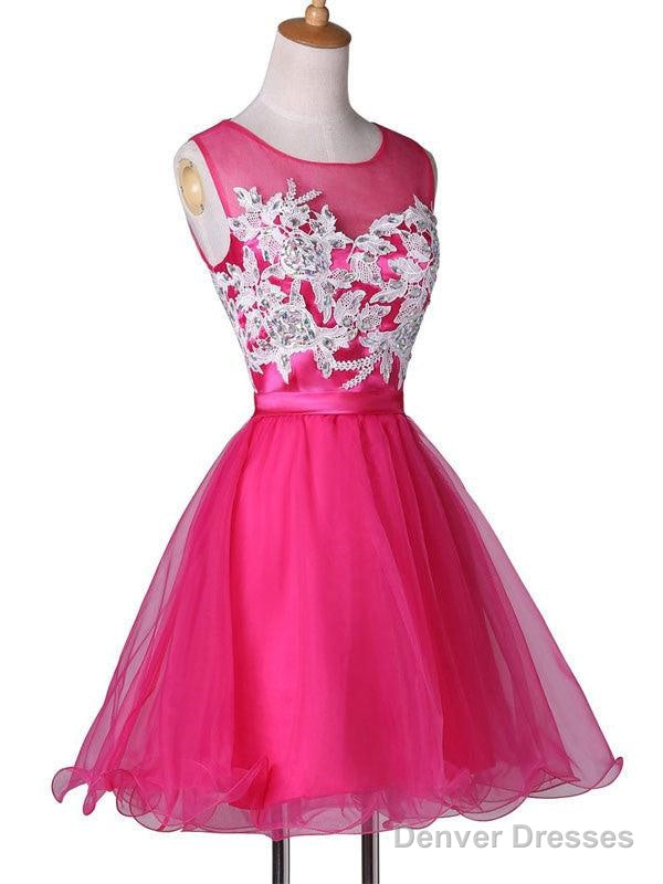 New Appliqued A-Line Tulle Scoop Short Homecoming Dresses See Through Secondary image