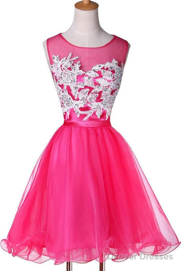 New Appliqued A-Line Tulle Scoop Short Homecoming Dresses See Through Main image