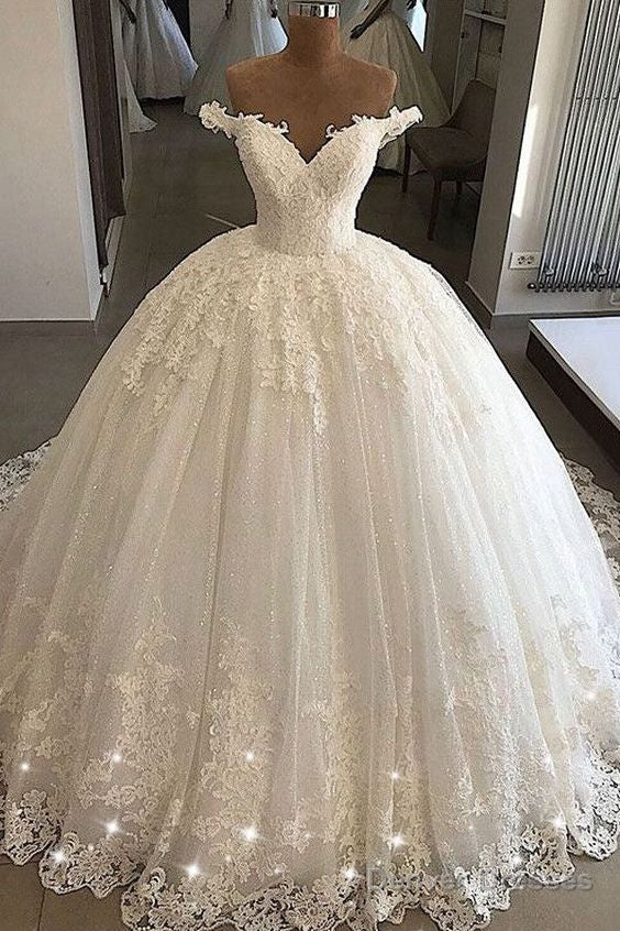 New Arrival Ball Gown White Lace Wedding Dresses Off Shoulder Women Bridal Gowns Prom Dress Main image