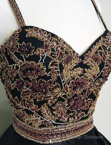 New Arrival Black Spaghetti Straps A Line Beading Homecoming Dresses