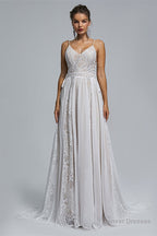 Spaghetti Straps Beach Wedding Dresses With Adjustable Drawstring