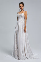 Spaghetti Straps Beach Wedding Dresses With Adjustable Drawstring