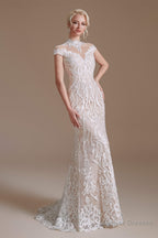 Lace Beading around Neck Wedding Dresses