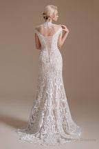 Lace Beading around Neck Wedding Dresses