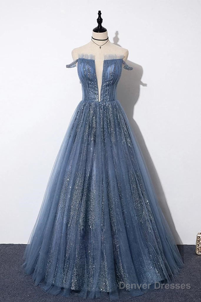 New Arrival Sequins Tulle Off-The-Shoulder Floor Length Evening Dress Main image