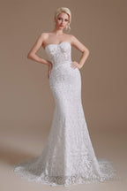 Sweetheart Puff Sleeve Off the Shoulder Lace Long Wedding Dresses