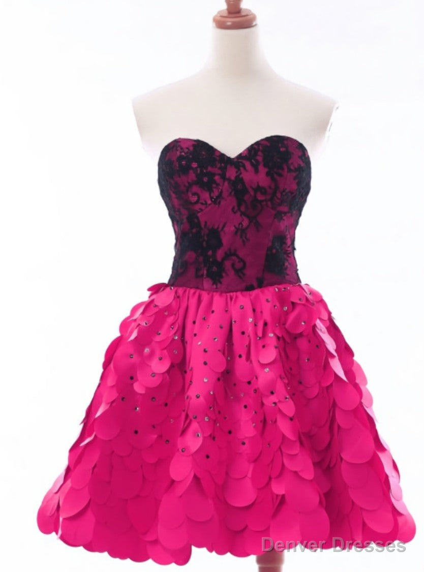 New arrivals Fuchsia Sweetheart Lace Beaded Short Homecoming Dress Main image