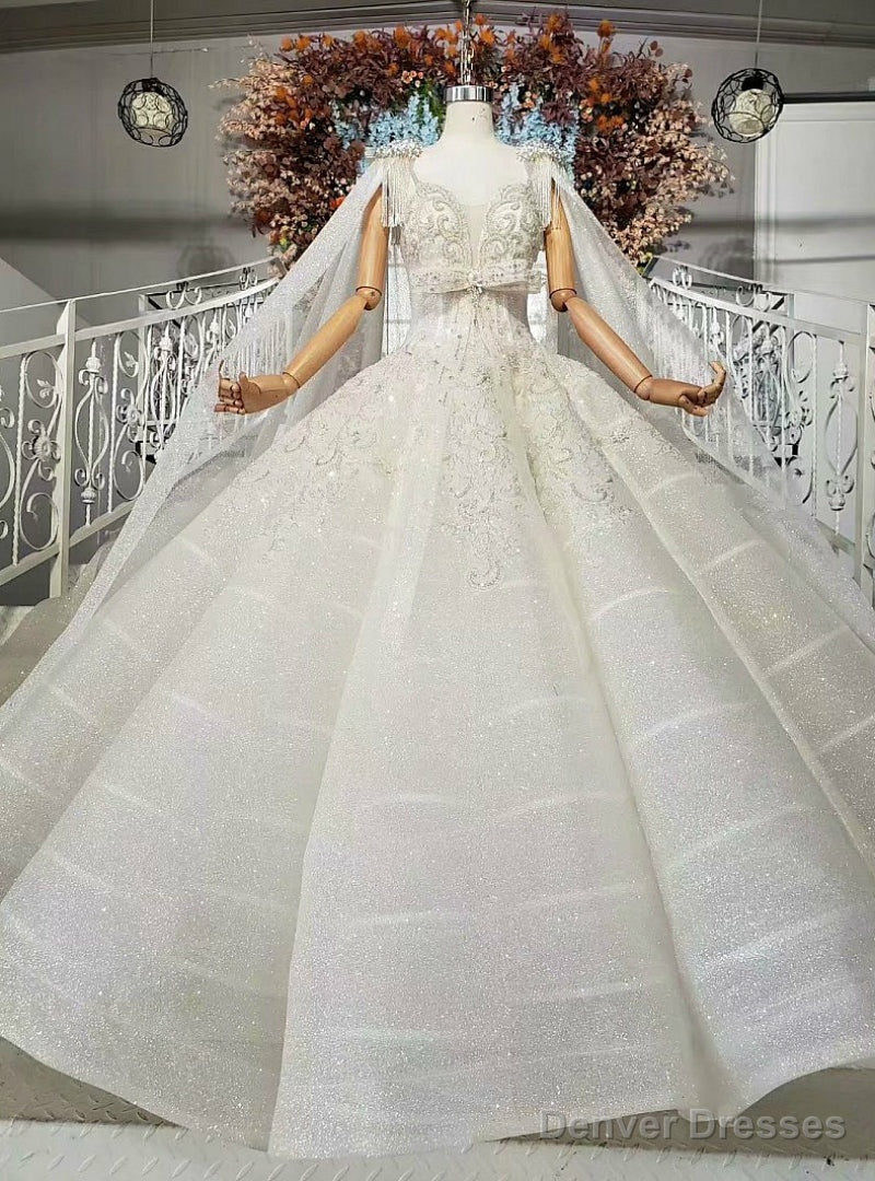 New arrivals White Ball Gown Sequins Square Neck Beading Crystal Wedding Dress Main image