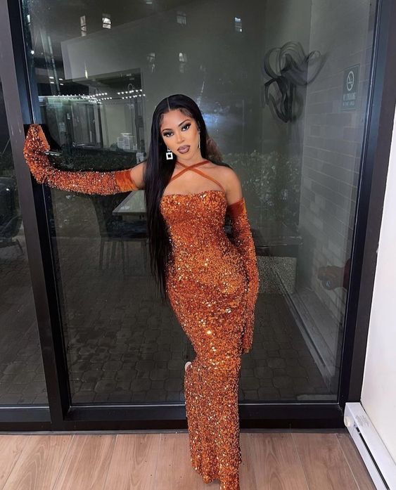 New Modern Mermaid Evening Dress Long Sleeve Women Black Girl Prom Dress Main image