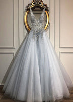 New!  Tulle V-Neck A-Line Wedding Dresses With Beadings