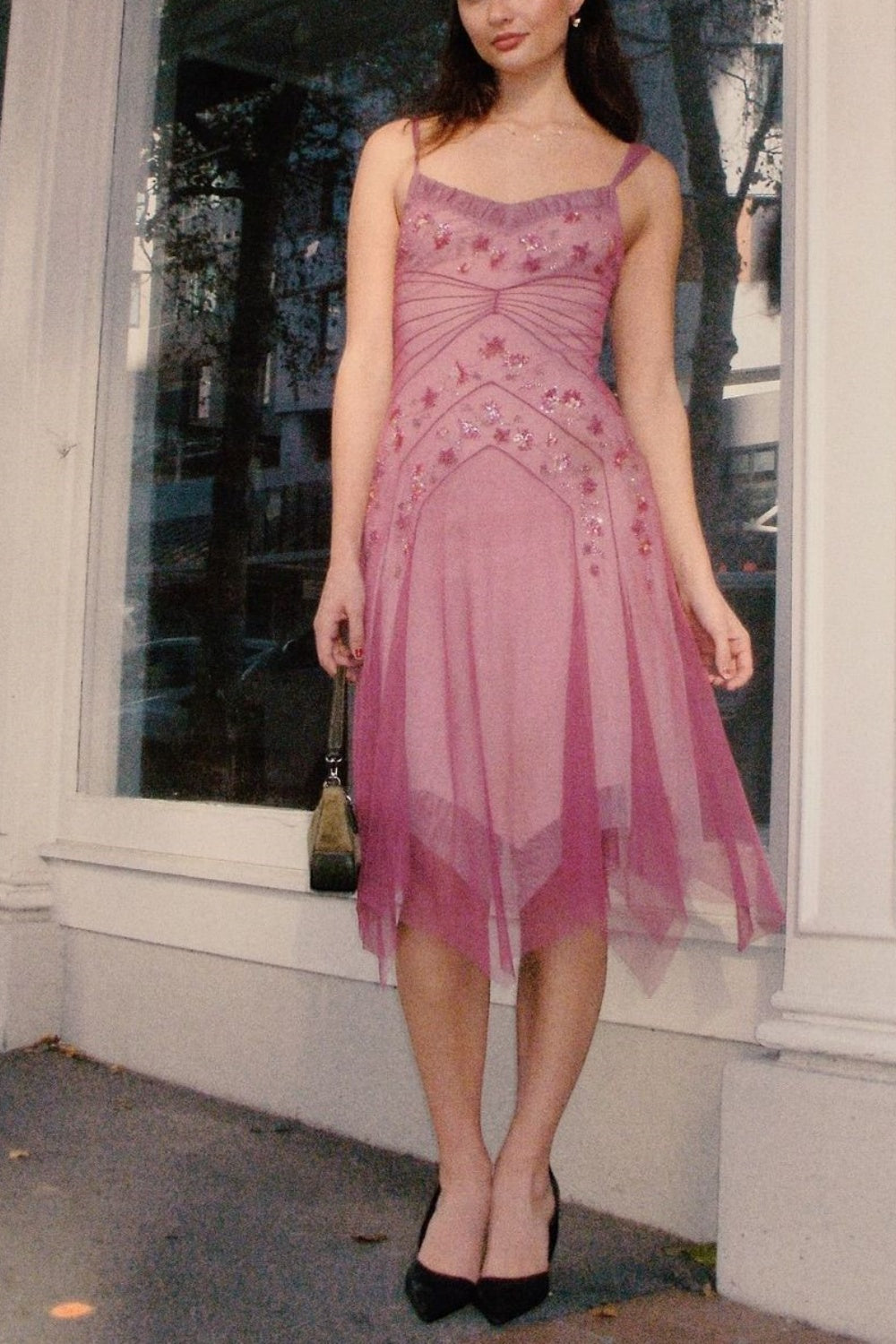 NiceVestidos--Pink Beaded Mid-Length Homecoming Dress Prom Dress