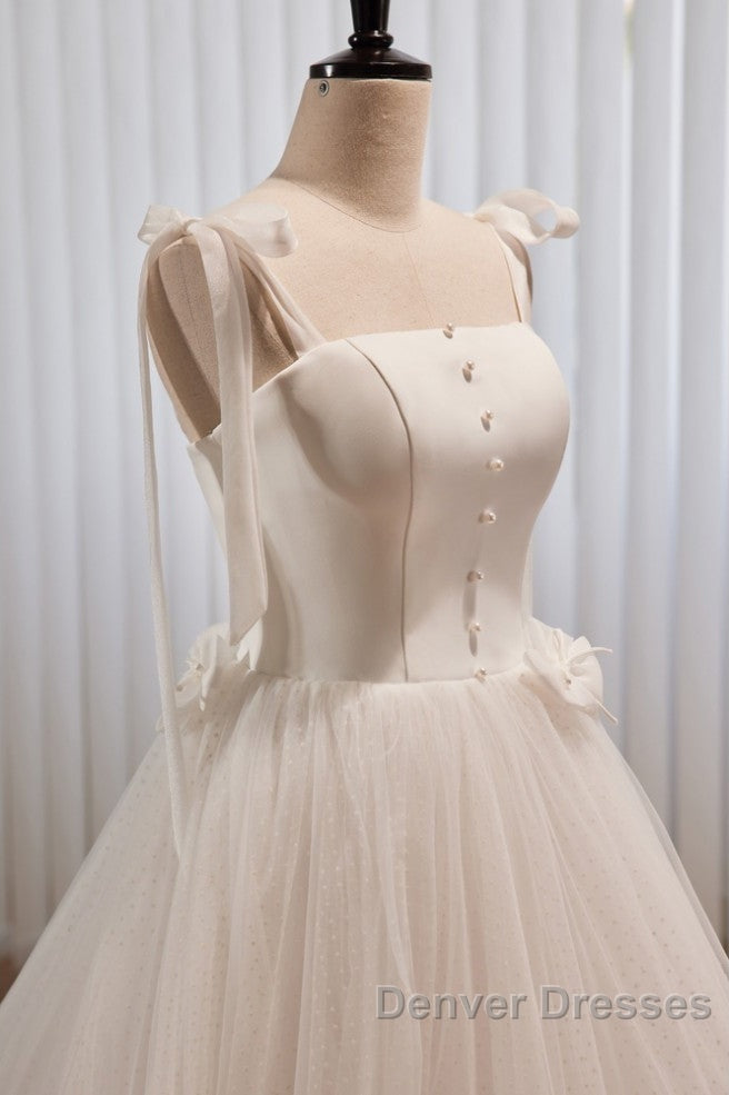 Noble And Unique White Pearl Sleeveless Off Shoulder Bow Ball Dress With White Thin Shoulder Strap Off Back Tie And Floor Length Tail Evening Dress Secondary image