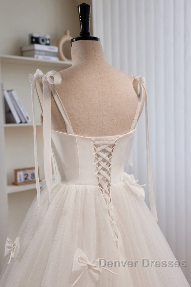 Noble And Unique White Pearl Sleeveless Off Shoulder Bow Ball Dress With White Thin Shoulder Strap Off Back Tie And Floor Length Tail Evening Dress