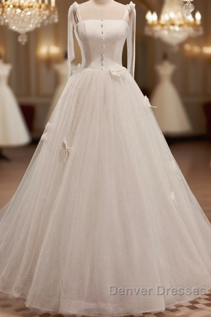 Noble And Unique White Pearl Sleeveless Off Shoulder Bow Ball Dress With White Thin Shoulder Strap Off Back Tie And Floor Length Tail Evening Dress