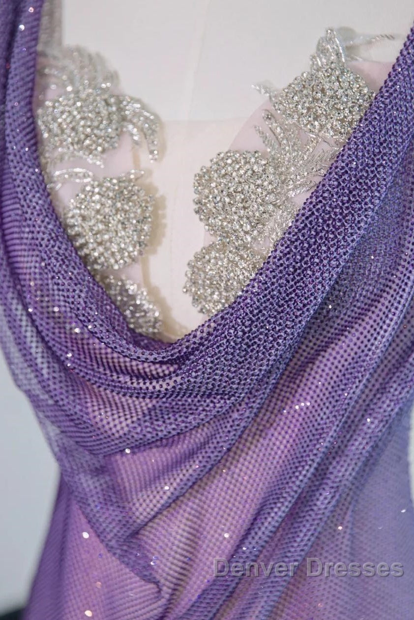 Noble Purple Mermaid Gown - Glitter Rhinestone Tulle Prom Dress For Special Ocassions