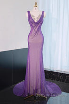 Noble Purple Mermaid Gown - Glitter Rhinestone Tulle Prom Dress For Special Ocassions