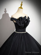 Off Shoulder A-Line Black Long Prom Dress, Black Long Evening Dress
