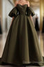Off Shoulder A-Line Satin Green Long Party Dress, Green Evening Dress Prom Dress