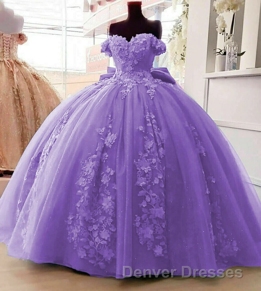 Off Shoulder Ball Gown Quinceanera Dress 3D Floral Applique Gowns